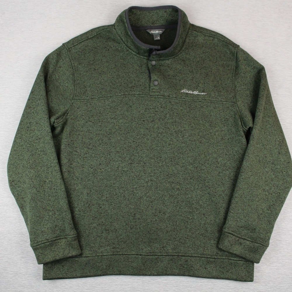 Eddie Bauer Pullover Mens XL Green Radiator Fleece 1/4 Snap Mock Long Sleeve